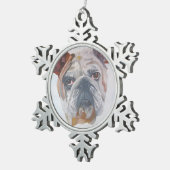 American Bulldog Artistic Pet Portrait Schneeflocken Zinn-Ornament (Rechts)