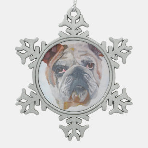 American Bulldog Artistic Pet Portrait Schneeflocken Zinn-Ornament
