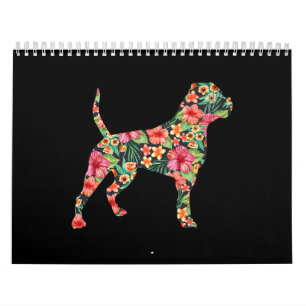 American Bulldog Blume Hund Silhouette Blumengesch Kalender