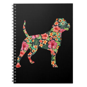 American Bulldog Blume Hund Silhouette Blumengesch Notizblock