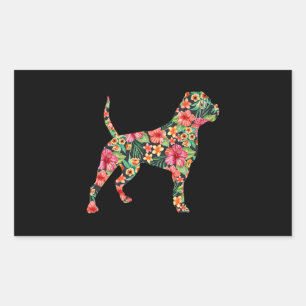 American Bulldog Blume Hund Silhouette Blumengesch Rechteckiger Aufkleber