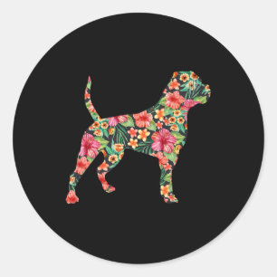 American Bulldog Blume Hund Silhouette Blumengesch Runder Aufkleber
