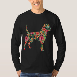 American Bulldog Blume Hund Silhouette Blumengesch T-Shirt