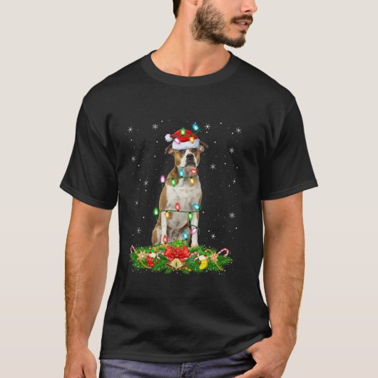 American Bulldog Christmas Lights Funny Santa Hat T-Shirt (Vorderseite)