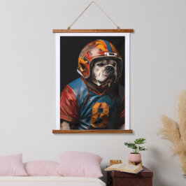 American Bulldog Football Spieler Leather Helm Wandteppich Mit Holzrahmen
