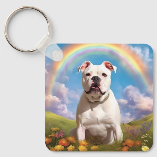 American Bulldog Rainbow Bridge Custom Dog Name Schlüsselanhänger (Vorderseite)