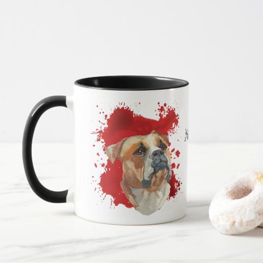 American Bulldog Red Abstrakt Background Tasse (Mit Donut)