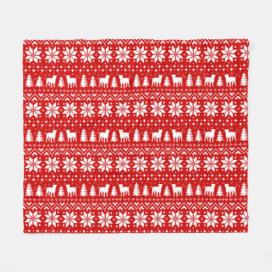 American Bulldog Silhouetten Christmas Pattern Red Fleecedecke