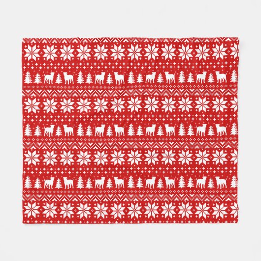 American Bulldog Silhouetten Christmas Pattern Red Fleecedecke (Vorderseite (Horizontal))
