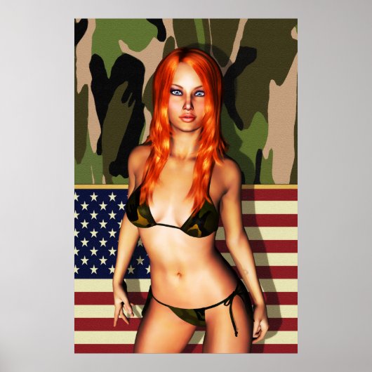 American Camouflage Bikini Babe Poster (Vorne)