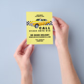 American Cartoon Style Yellow Taxi with Price List Flyer (Gruppe)