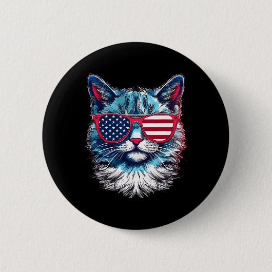 American Cat Sungles USA Flag 4. Juli Cat Grap Button (Vorderseite)