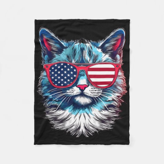 American Cat Sungles Usa Flag 4th Of July Cat Grap Fleecedecke (Vorderseite)