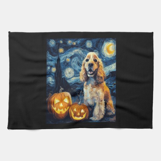 American Cocker Spaniel Cute Dog Halloween Jack O Geschirrtuch (Horizontal)