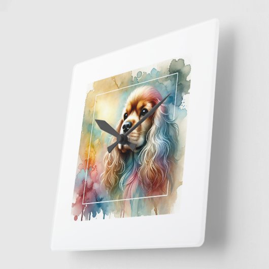 American Cocker Spaniel Dog 070824AREF137 - Waterc Quadratische Wanduhr (Winkel)