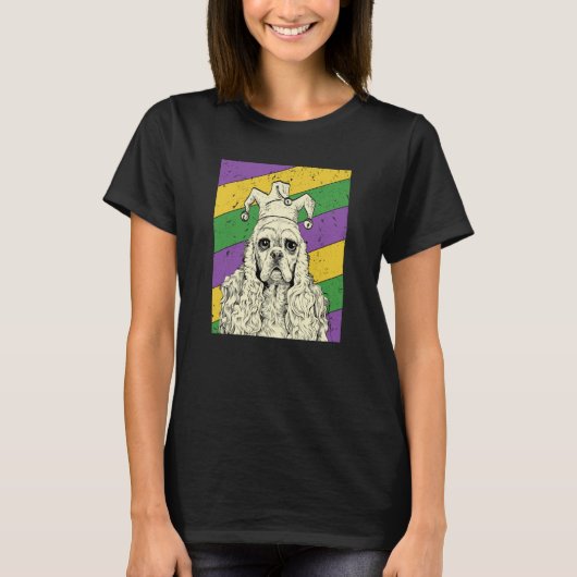 American Cocker Spaniel Jester Mardi Gras Dog Mom T-Shirt (Vorderseite)