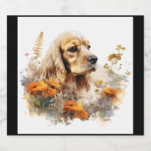 American Cocker Spanisch mit Wildblumen 2 Schaumweinetikett (Einzelnes Label)