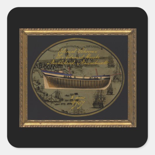 American Colonial Schooner Sir Edward Hawke Quadratischer Aufkleber (Vorderseite)