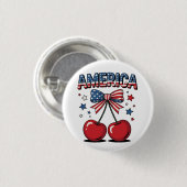 American Coquette Bow Cherry Aesthetic USA Flag Button (Vorne & Hinten)