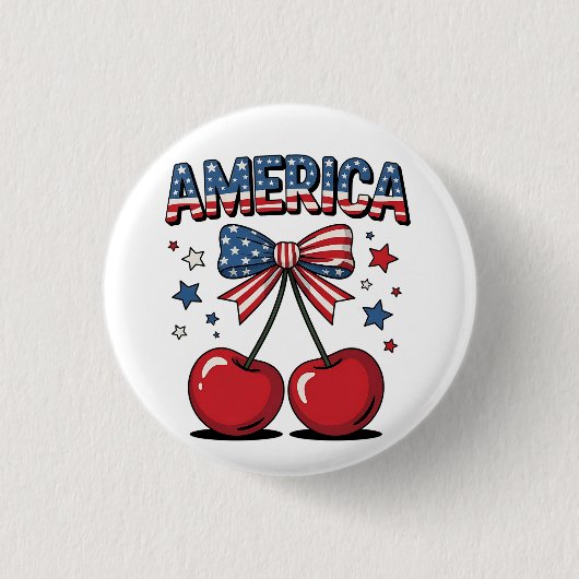 American Coquette Bow Cherry Aesthetic USA Flag Button (Vorderseite)