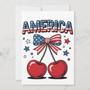 American Coquette Bow Cherry Aesthetic USA Flag Einladung