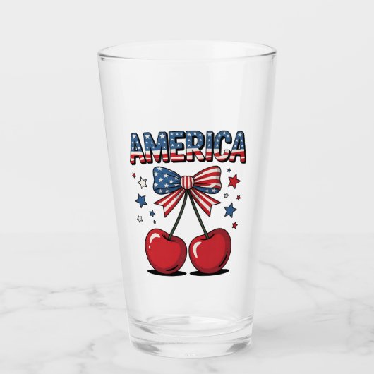 American Coquette Bow Cherry Aesthetic USA Flag Glas (Vorderseite)