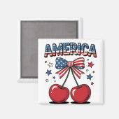 American Coquette Bow Cherry Aesthetic USA Flag Magnet (Vorderseite/Rückseite)