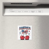 American Coquette Bow Cherry Aesthetic USA Flag Magnet (In Situ (Geschirrspüler))