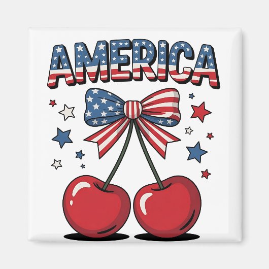 American Coquette Bow Cherry Aesthetic USA Flag Magnet (Vorne)
