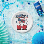 American Coquette Bow Cherry Aesthetic USA Flag Pappteller (Party)