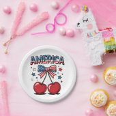 American Coquette Bow Cherry Aesthetic USA Flag Pappteller (Party)