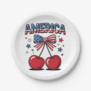 American Coquette Bow Cherry Aesthetic USA Flag Pappteller