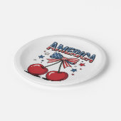 American Coquette Bow Cherry Aesthetic USA Flag Pappteller (Schrägansicht)