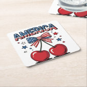 American Coquette Bow Cherry Aesthetic USA Flag Rechteckiger Pappuntersetzer (angewinkelt)