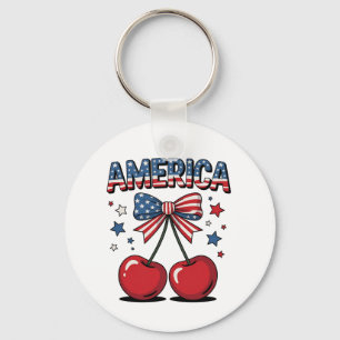 American Coquette Bow Cherry Aesthetic USA Flag Schlüsselanhänger