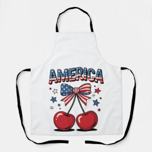 American Coquette Bow Cherry Aesthetic USA Flag Schürze