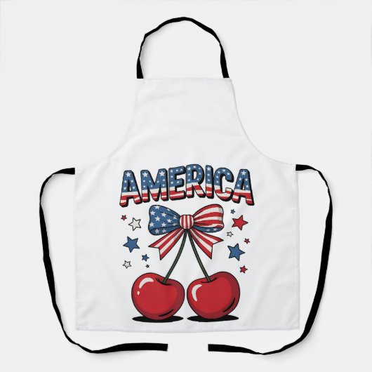 American Coquette Bow Cherry Aesthetic USA Flag Schürze (Vorderseite)