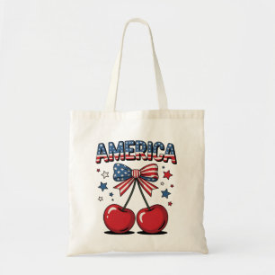 American Coquette Bow Cherry Aesthetic USA Flag Tragetasche