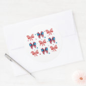 American Coquette Bows, Red White Blue Patriotic Runder Aufkleber (Umschlag)