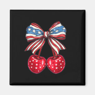 American Coquette Cherry Bow Patriotic Usa Flag 4t Magnet