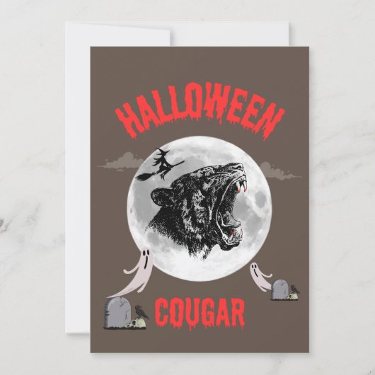 american cougar on halloween night with crows einladung (Vorderseite)