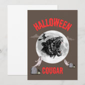 american cougar on halloween night with crows einladung (Vorne/Hinten)