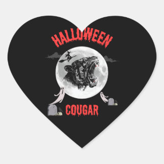 american cougar on halloween night with crows Herz-Aufkleber