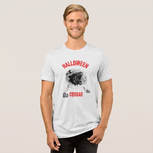 american cougar on halloween night with crows Tri-Blend shirt (Vorderseite voll)