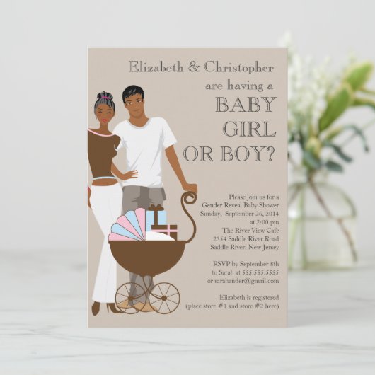 American Couple Gender Reveal Baby Shooter Einladung (Stehend Vorderseite)