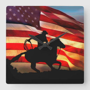 American Cowboy Clock Quadratische Wanduhr