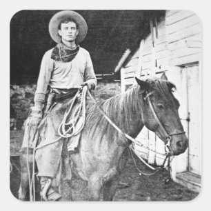 American cowboy in Kansas, c.1880 (b/w-Foto) Quadratischer Aufkleber