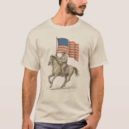 American Cowboy Riding with Flag T-Shirt