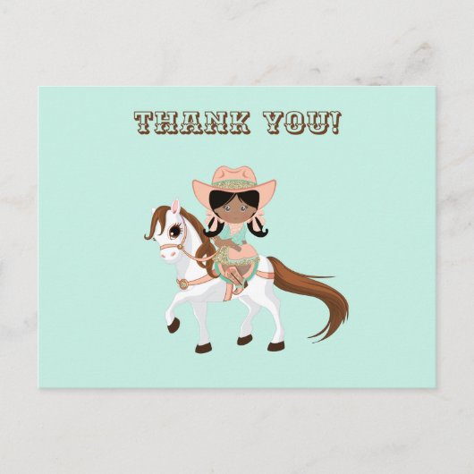American Cowgirl on Horse Girls Danke Postkarte (Vorderseite)