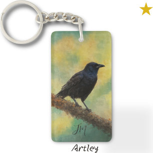 American Crow Bird Painting Individuelle Name Voge Schlüsselanhänger